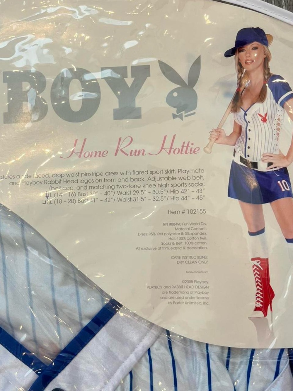 Officially licensed PLAYBOY Blue Pinstripe Baseball Home Run Hottie Costume - Picture 6 of 6